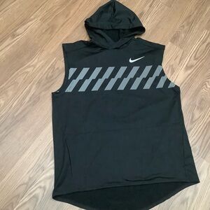 Nike Dri Fit Sleeveless Hoodie Men's Size L  Black Running Hooded Sweatshirt